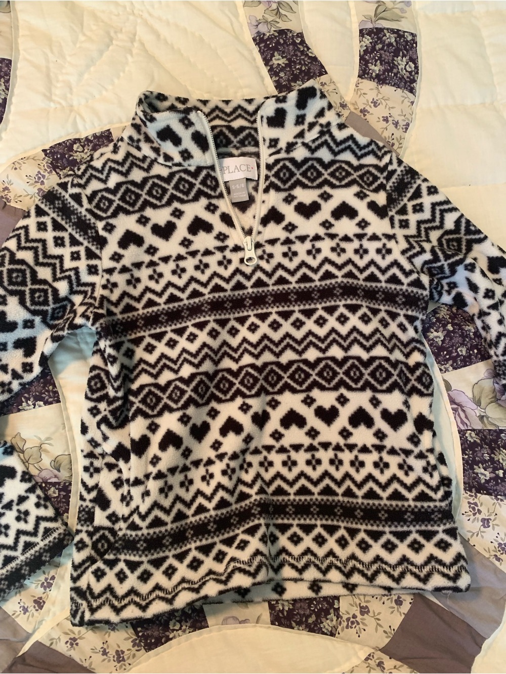 Girl’s Place Black and White Fair Isle Fleece Quarter-Zip Fleece Pullover